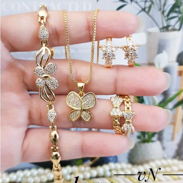 Set Perhiasan Xuping Wanita Dewasa Motif Kupu-kupu Gold Permata 0621ab