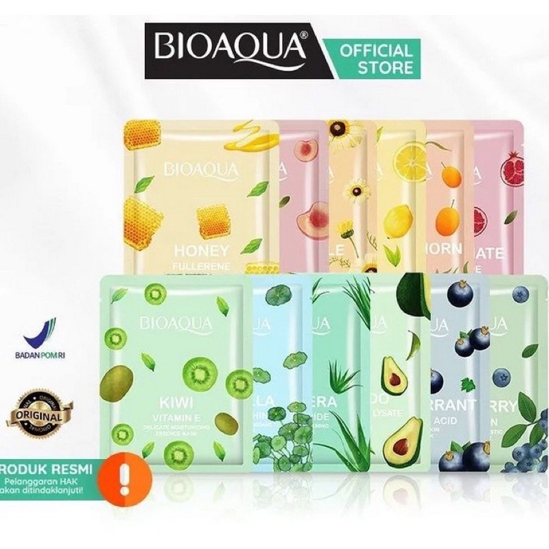 Bioaqua Sheets Mask Fruit Series isi 10pcs Masker Random Varian | Masker Wajah Topeng | Brightening 