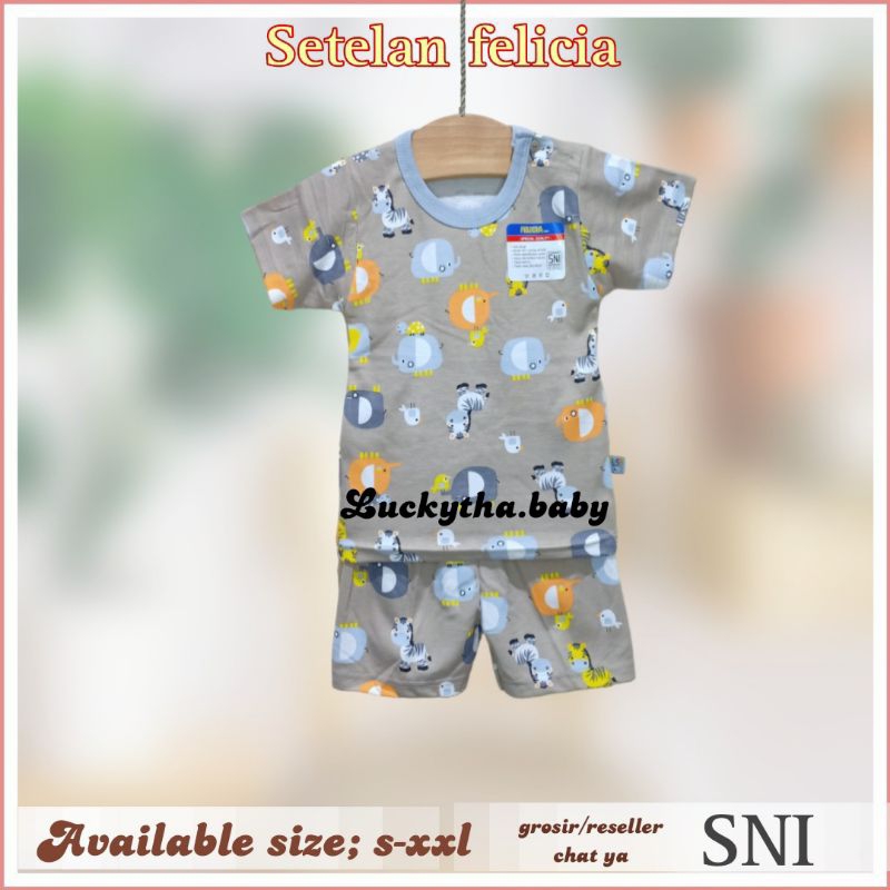 felicia setelan  pendek bayi motif zebra size m.l.xl bahan cotton / setelan pendek Felicia terbaru/ baju pendek  + celana pendek baby felicia
