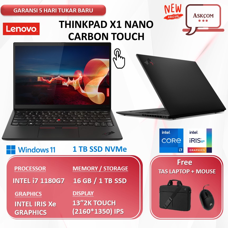 Laptop Business Lenovo ThinkPad X1 Nano Carbon Touch i7 1160G7 16GB 1TB SSD W11PRO 13.0&quot;2K IPS