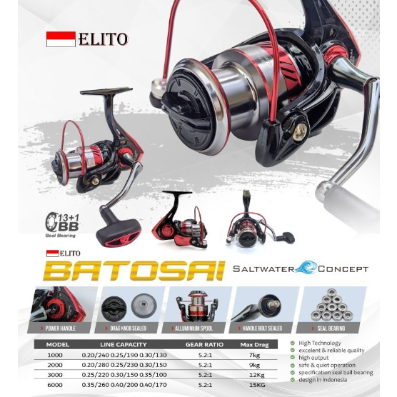 Reel Elito Batosai 1000/2000/3000/6000 Power handle salt water MURAH BERKUALITAS