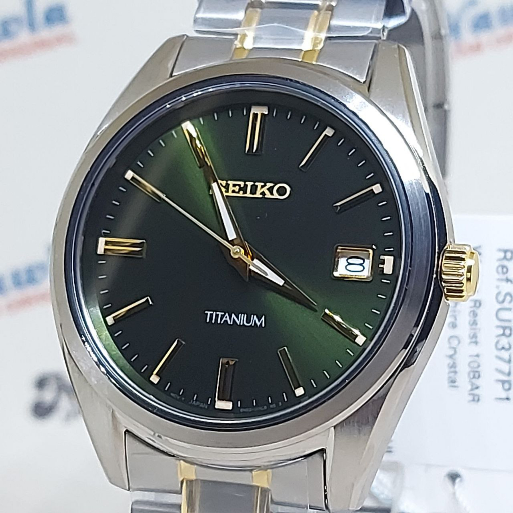 Seiko Quartz SUR377P1 Titanium Sapphire Green - Jam Tangan Pria SUR377