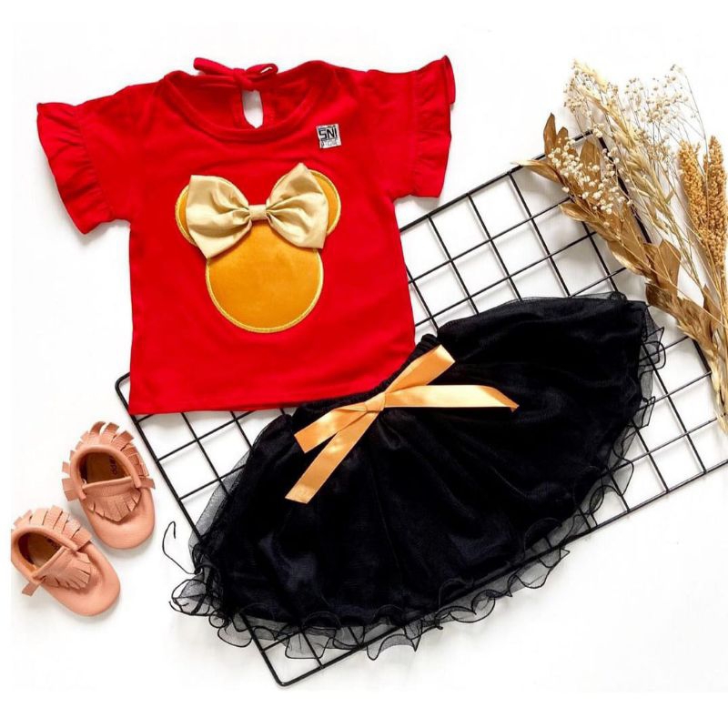 [0-18M] Setelan Rok tutu gotik fashion anak bayi perempuan Tutu MINNIE MOUSE GLAMOUR / hampers gift baby girl / setelan rok tutu bayi premium megar