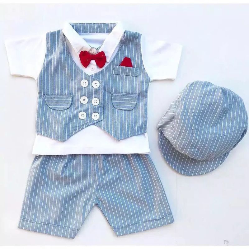 KOREAN STYLISH TUXEDO 0-18 Bulan baby baju pesta setelan jas anak bayi tuxedo kondangan SET TOPI / Baju Bayi Setelan Oblong Anak Laki Laki 3 - 18 bulan SNI / setelan baju bayi cowok tuxedo