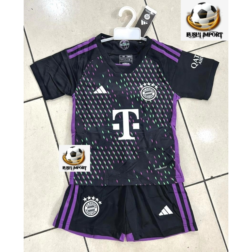 Setelan Jersey Baju Bola Anak Munchen Away Kids 2023 2024 Fullset Satu Set Grade Ori