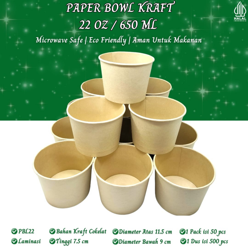 Paper Bowl 22 Oz 650 Ml Tanpa Tutup (Isi 25 Pcs-PBL22)