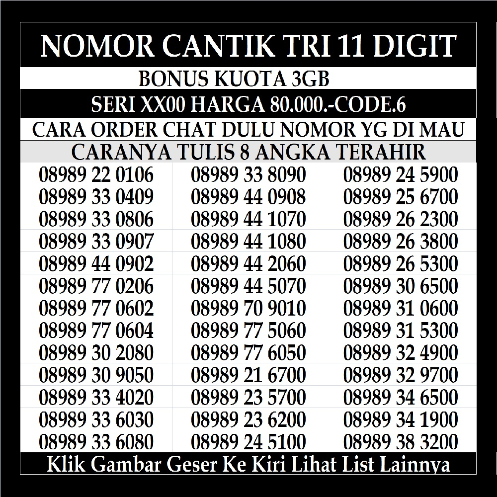 Nomor Cantik Tri 11 Digit Kartu Perdana Three Nomer Murah