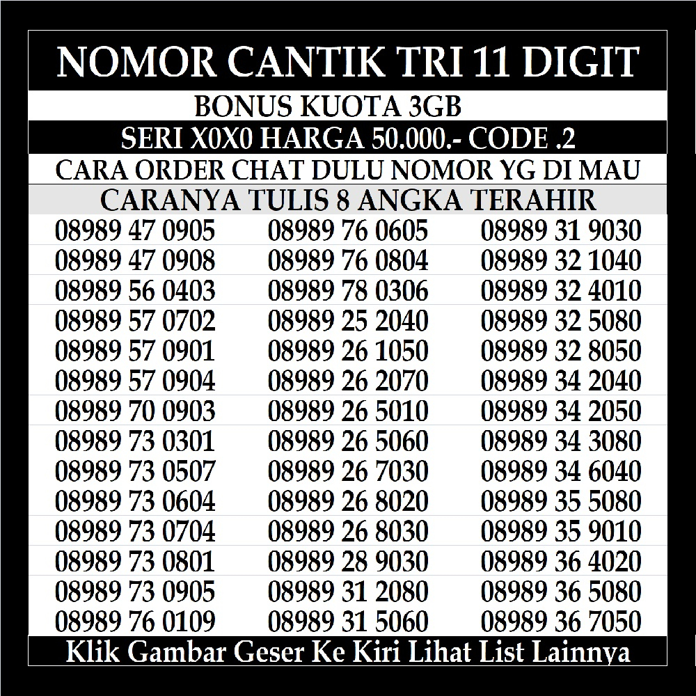 Nomor Cantik Tri 11 Dan 12 Digit 4G LTE Kartu Perdana Prabayar Nomer Three Reguler