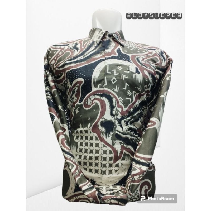 Grosir batik tanah abang, Kemeja batik pria katun premium lapis furing hijau army