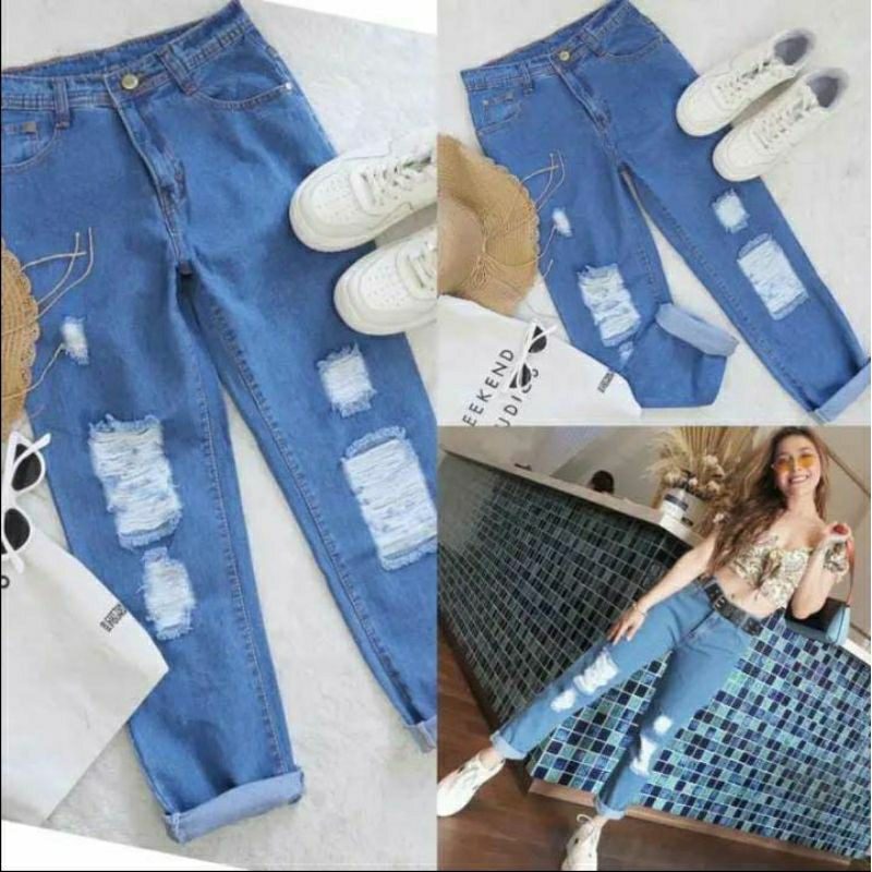 CELANA BOYFRIEND WANITA RIPPED JEANS SOBEK/CELANA JEANS SOBEK KEKINIAN