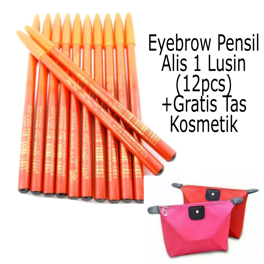 (12PCS) Pensil Alis Viva Eyebrow Orange Coklat - Hitam / Pensil Make Up Terlaris Murah / Pensil Viva Varian Coklat - Hitam + Gratis Tas Kosmetik Pouch