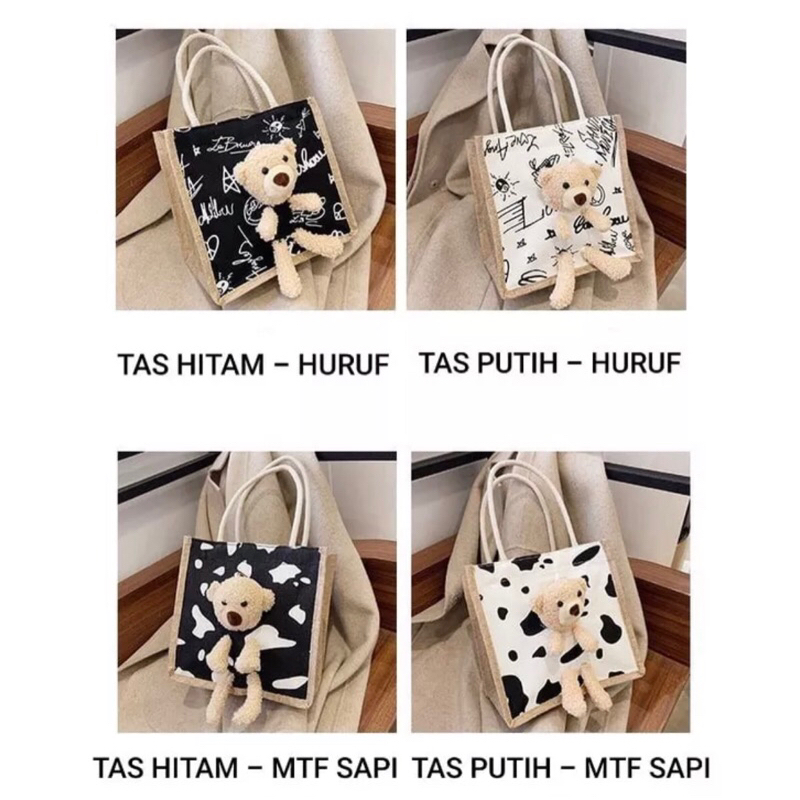 Tote Bag Bear Tas Wanita Shoulder Bag Kanfas Motif