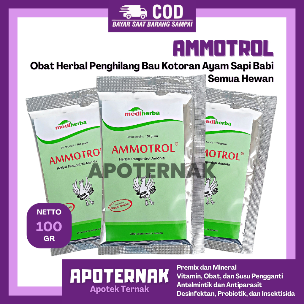 AMMOTROL 100 gram | Obat Herbal Penghilang Bau Kotoran Ayam Sapi Babi Semua Hewan