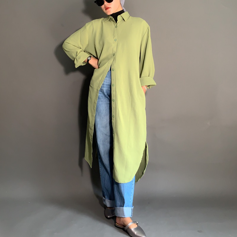 RAABIHA | Arumi longtunik polos | kemeja tunik basic | kemeja Cringkle