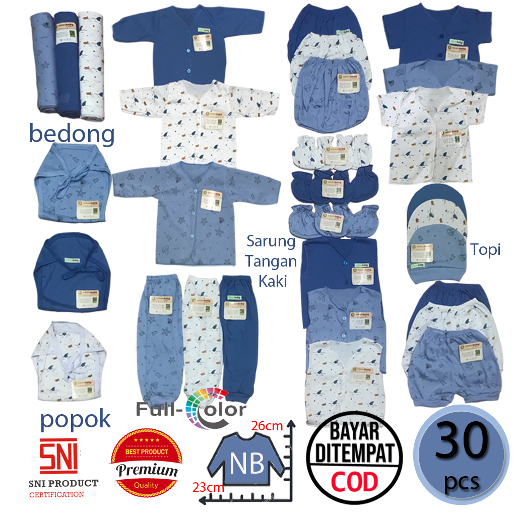 30 pcs Paket Lengkap Warna Senada Baju Bayi Celana Bayi Setelan Bayi Baru Lahir Kado Murah Bedong Topi Popok Sarung Tangan Kaki Perempuan Cewek Bunga Gift Set Girl Flower Series