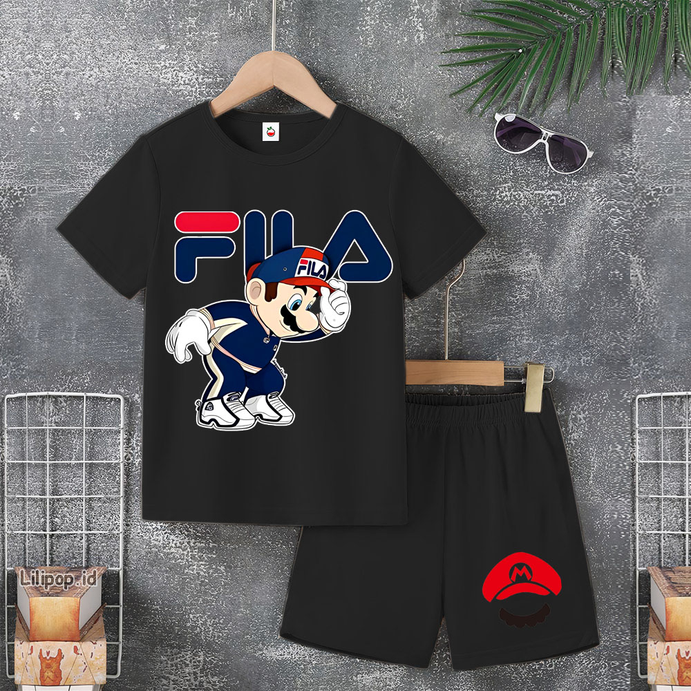 Baju Anak Stelan Usia 4-10 Tahun MARIO BROS Kaos 3/4 Cowok Cewek  Celana Pendek Harian