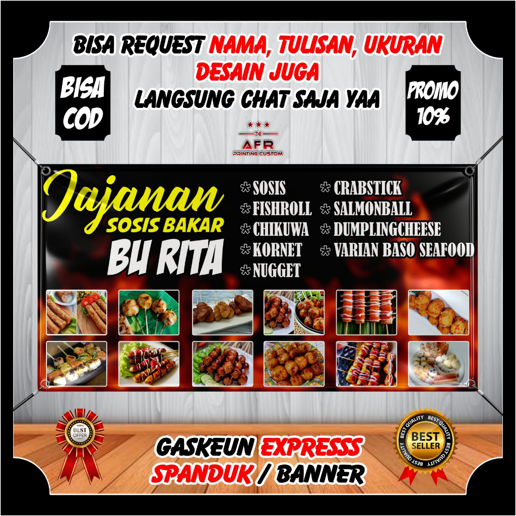 MURAH - Spanduk Banner Backdrop Jualan Sosis Bakar Aneka Jajanan Makanan Pedas Makanan Bakar / Banne