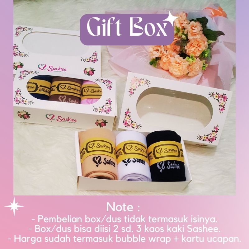 

Sashee Gift Box (+ Kartu Ucapan Custom (Tulis Tangan) + Bubble Wrap) Dus Kado Hampers Hadiah Ulang Tahun Haji Umroh Hijab Kaos Kaki Islami Muslim Muslimah Kauskaki Kaoskaki Murah