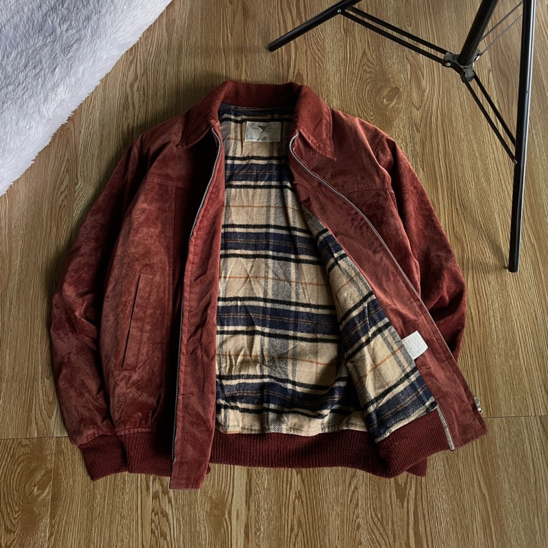 FLIGHT HARINGTON VINTAGE SUEDE JACKET TARTAN FLANEL LINED