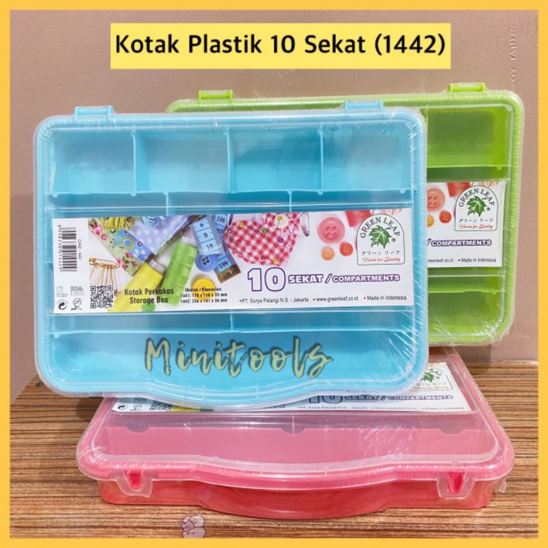 Kotak Plastik 10 Sekat / Kotak Aksesoris 10 Sekat / Green Leaf 1442