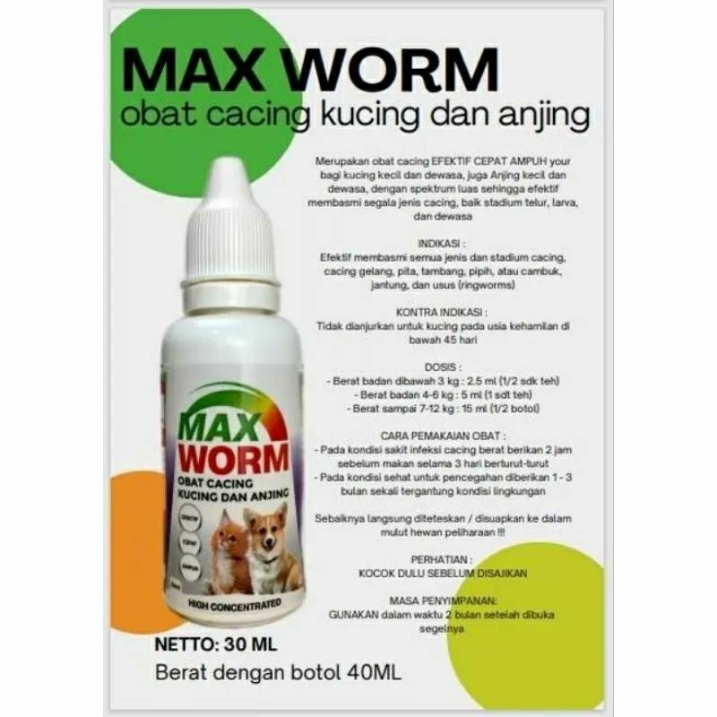 MAX WORM 30 MILI- UNTUK OBAT CACING