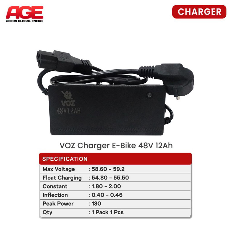 Voz adaptor charger 48v 12ah selis e bike sepeda listrik charger