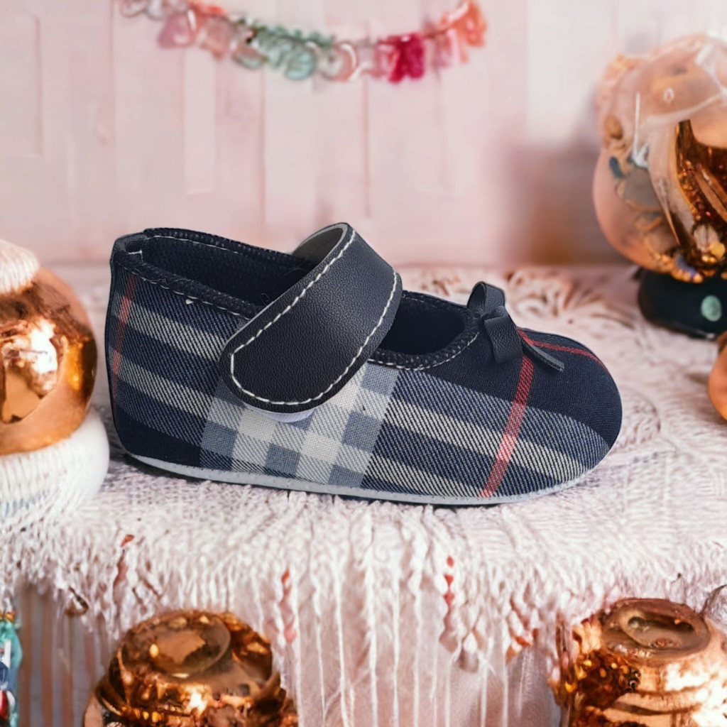 Sepatu Bayi Perempuan 0 12 Bulan Prewalker Balet Pita Kotak Kotak Baby Shoes HITAM