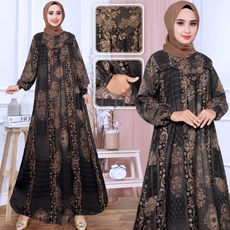 Nayla Dress | Gamis Bahan Zara Silk Premium|Gamis Motif Pesta Terbaru 2023