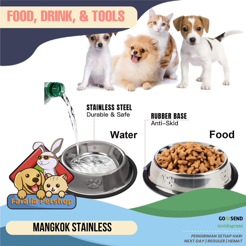 Tempat Makan Mangkok Kucing Anjing Stainless Steel Cat Dog Pet Bowl
