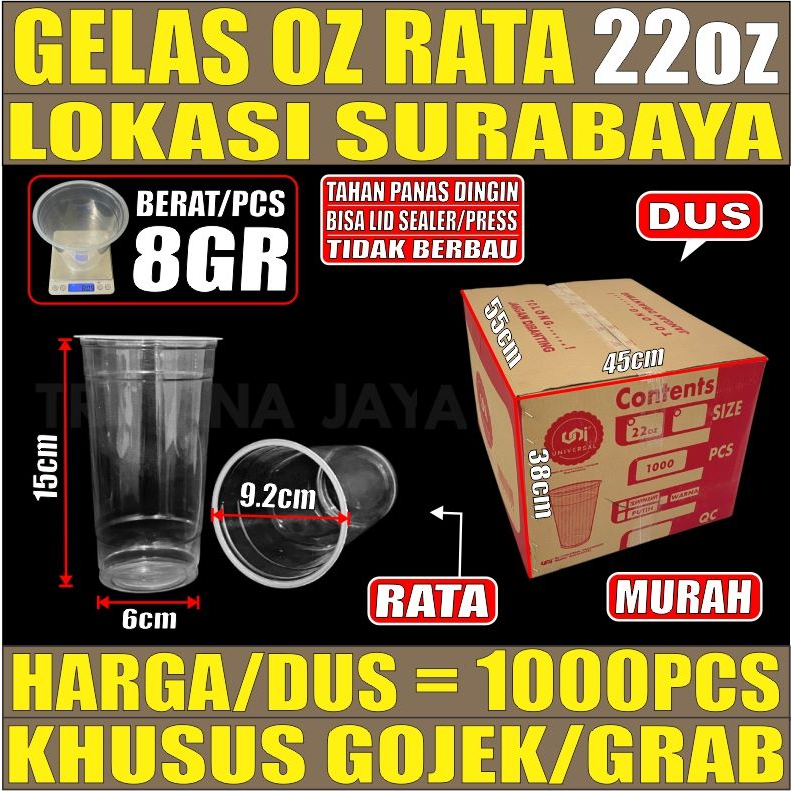 Gelas oz Rata 22oz Cup Plastik Datar Per Dus Murah SBY