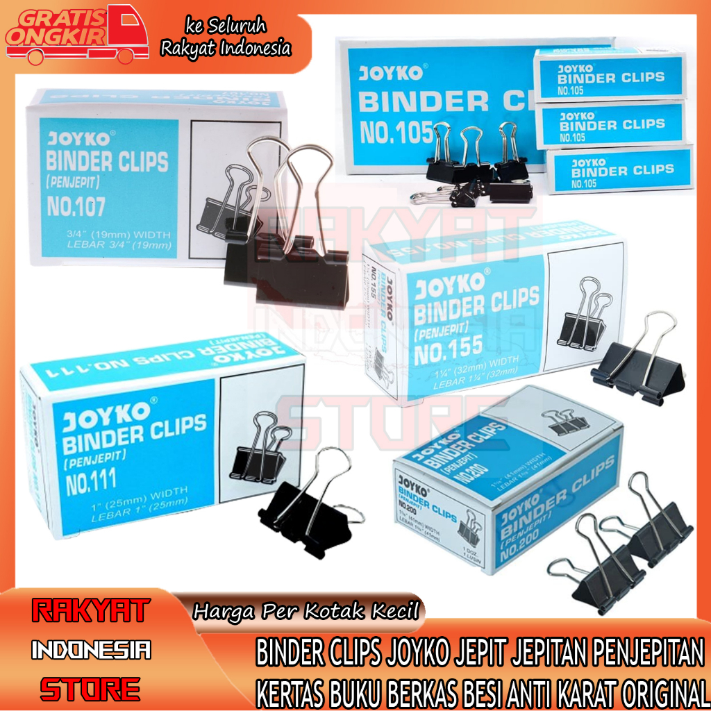 

BINDER CLIPS JOYKO 107 105 111 155 200 PER KOTAK KECIL CLIP KLIP JEPIT PENJEPIT JEPITAN KERTAS UKURAN 19 MM 15 MM 25 MM 32 MM 41 MM HARGA PER PSC SATUAN HITAM KUAT ANTI PATAH AWET TAHAN LAMA ORIGINAL TERLARIS TERMURAH TERPERCAYA