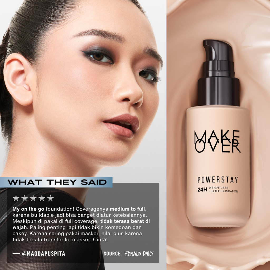 MAKE OVER POWERSTAY 24H Weightless Liquid Foundation - High coverage flawless ringan poreless oil control makeup tahan lama 24 jam BEST SELLER