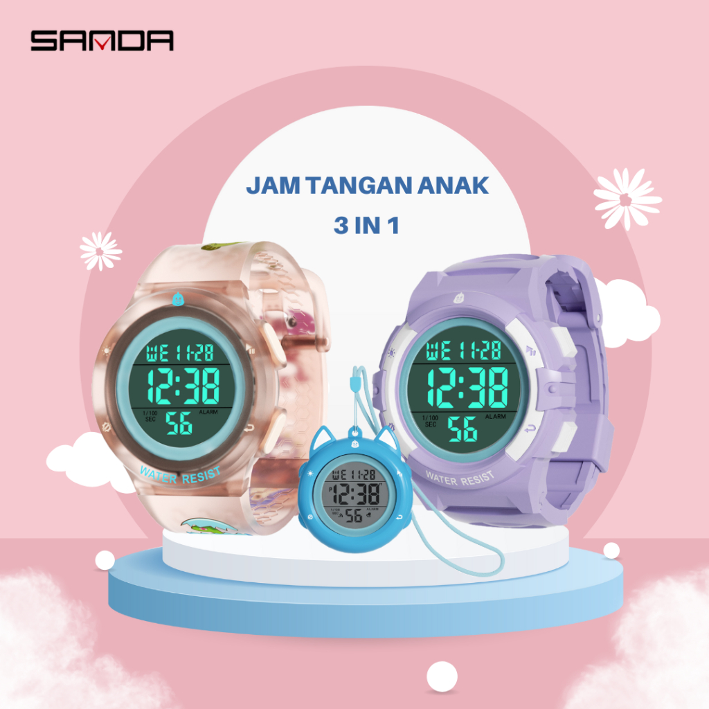 SANDA 1889 Jam Tangan Anak Digital 3 in 1 Anak Sekolah Sport Watch Anti Air 5ATM WATCHKITE WKOS