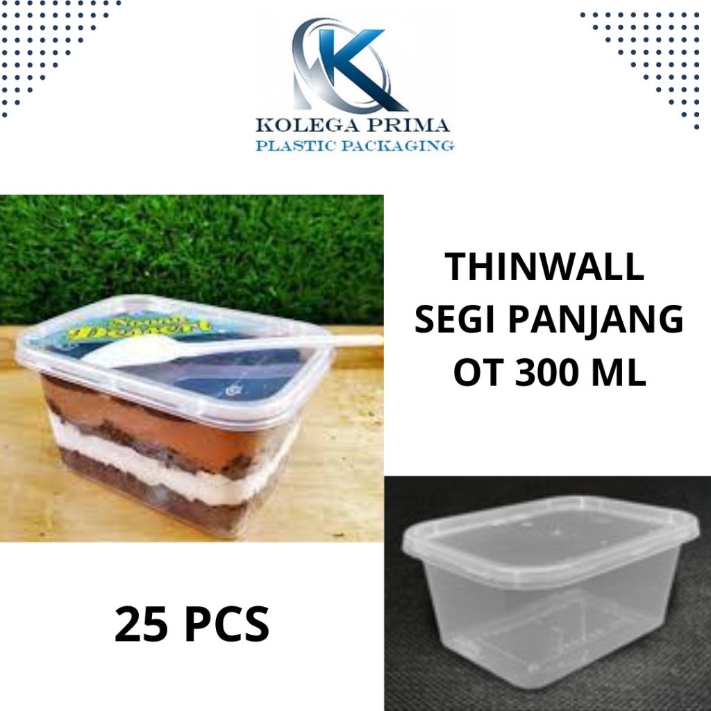 THINWALL PERSEGI PANJANG 300ML (OT 300) / WADAH PLASTIK MURAH / DESSERT KONTAINER ISI 25PCS