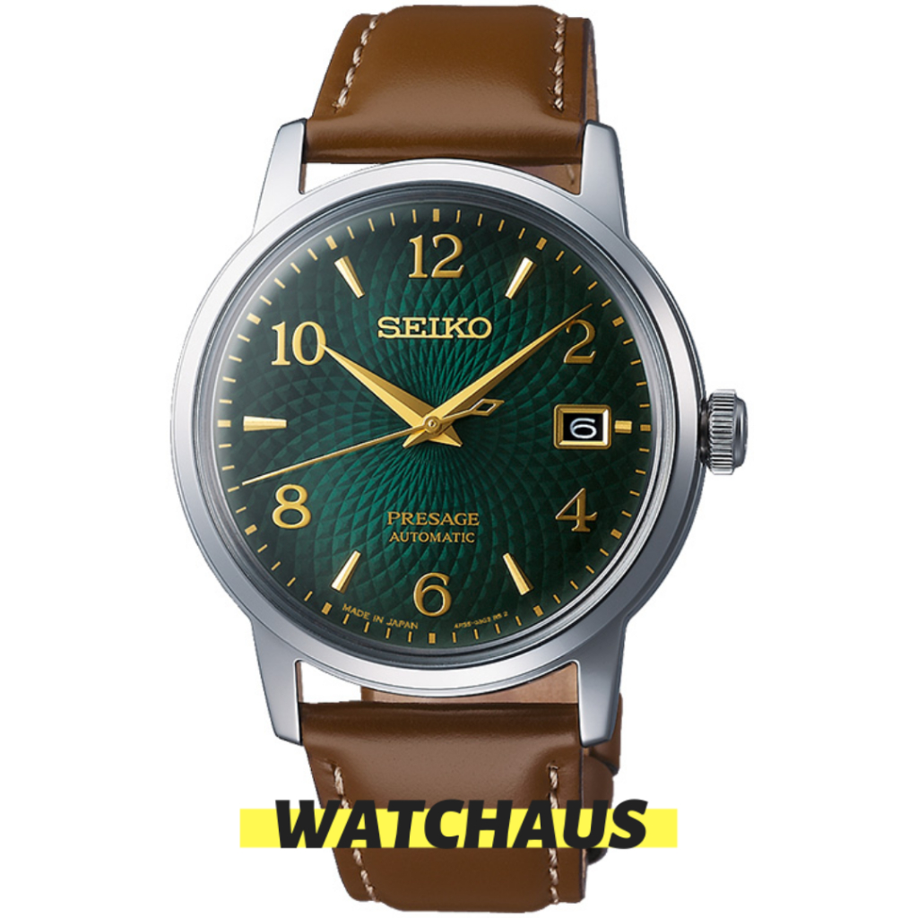 JAM TANGAN SEIKO PRESAGE SRPE45J1 SRPE45 J1 COCKTAIL MOJITO GREEN DIAL BROWN LEATHER STRAP