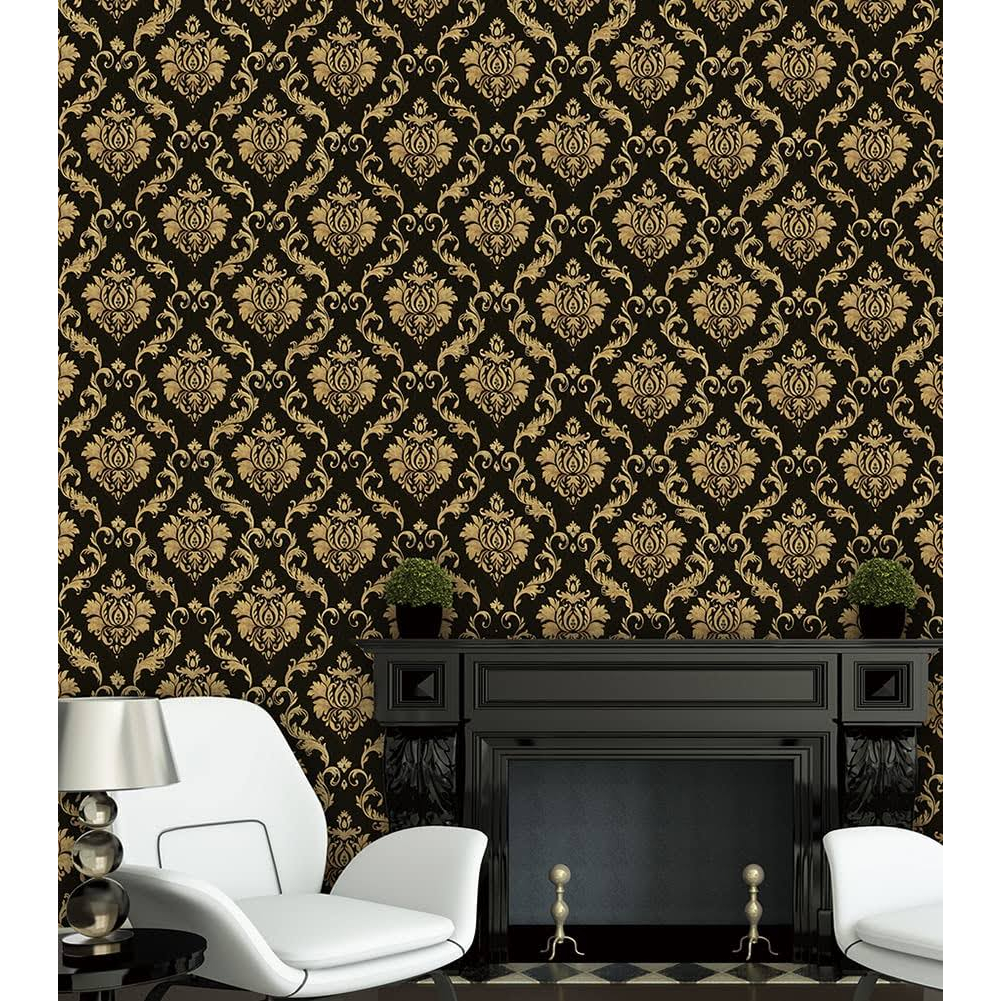 WALLPAPER STIKER DINDING MOTIF BATIK HITAM GOLD