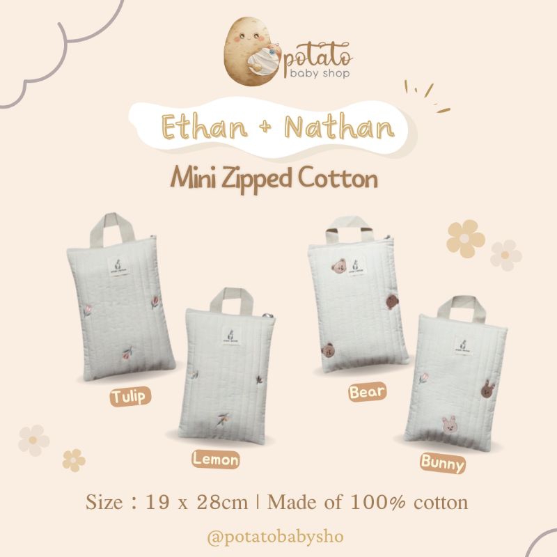 Ethan &amp; Nathan Mini Zipped Cotton Tote Bag - Tas Diaper