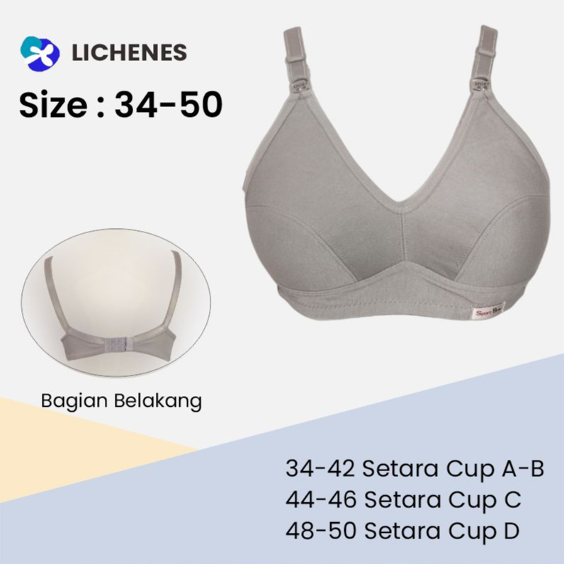 LICHENES - Bra Sport 34-50 Busa Tipis Tanpa Kawat BH DEWASA (1 Pcs)