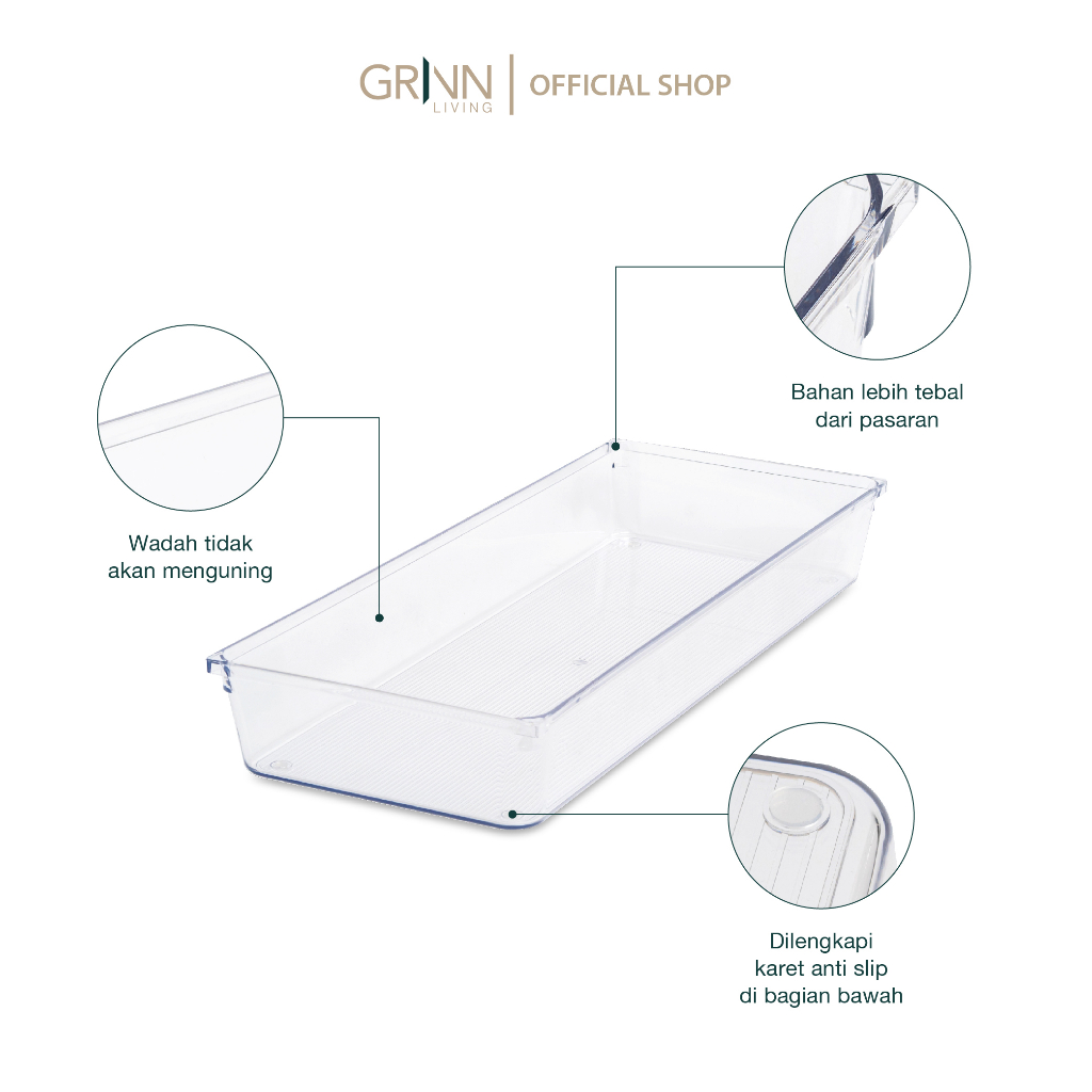 GRINN LIVING Sutton Drawer Organizer Large Laci Kotak Bening / Transparan / Wadah / Tempat Penyimpanan Skincare / Makeup / Alat Tulis / Serbaguna / Large Aesthetic