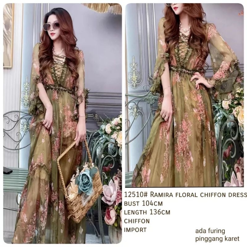 12510 Fashion baju Maxi dres dress longdres longdress abad pertengahan pesta kondangan pinggang kare