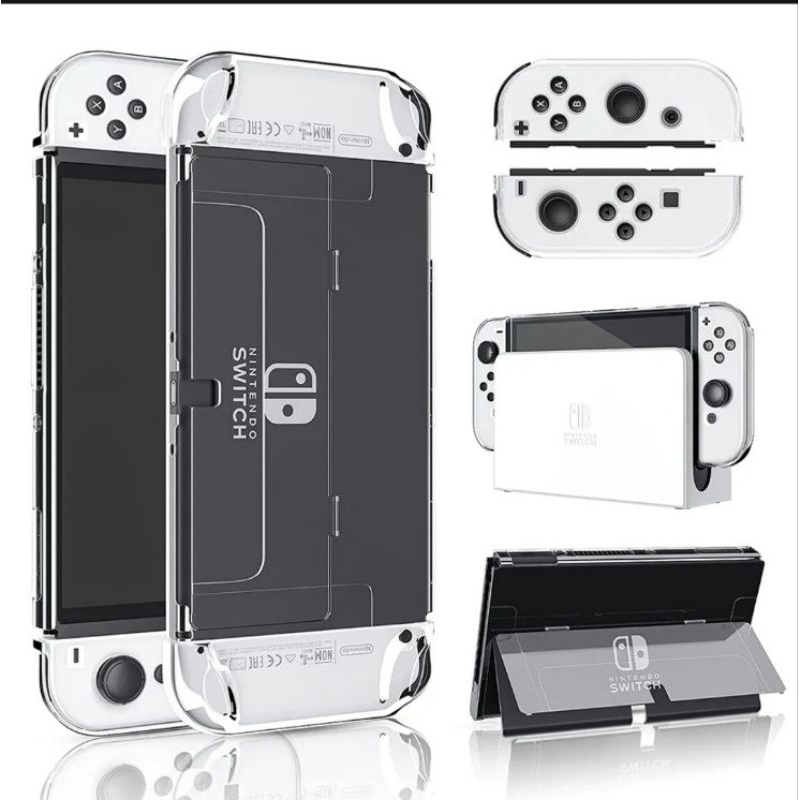 Crystal Case Nintendo Switch OLED Model Casing Clear Bening Mika Hard Hardcase Cover Joycon Joy Con Tablet Model Version