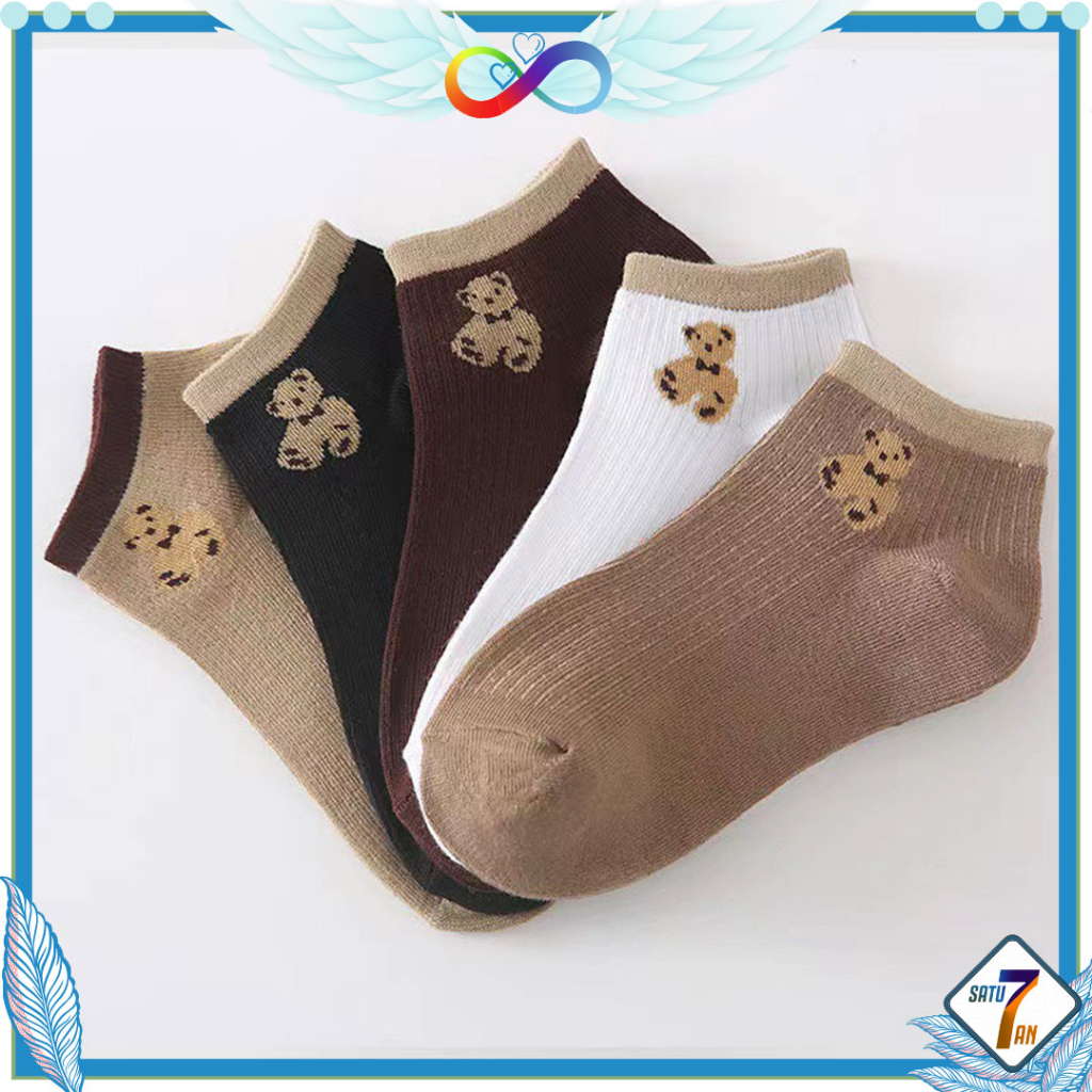 Kaos Kaki Ankle Unisex Kaos Kaki Pendek Semata Kaki Motif Boneka Beruang Dewasa Fashion Style Short Socks Satu7an KK24