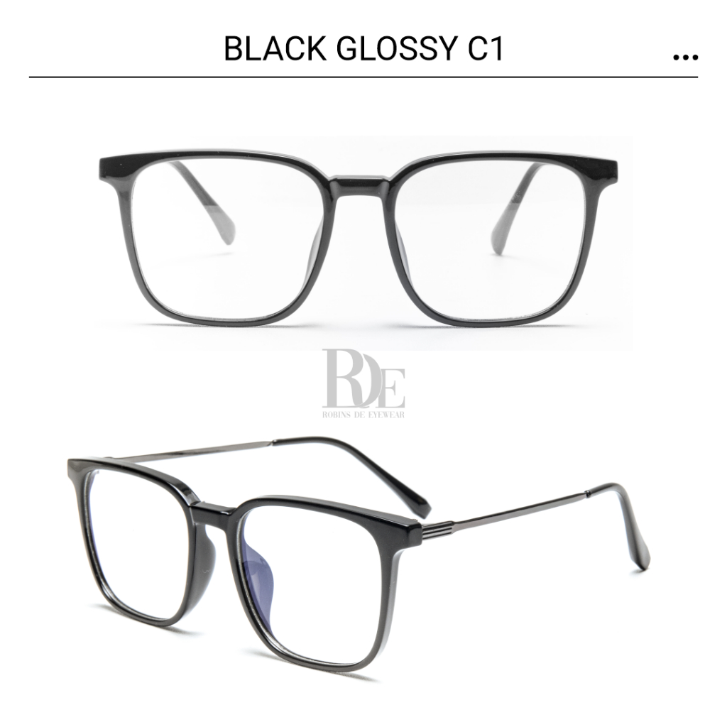 Robins kacamata Wayfarer Anti Radiasi Blueray Frame Kacamata Komputer Minus Photocromic Bluecromic Fashion Untuk Pria Wanita 1020-Black Glossy