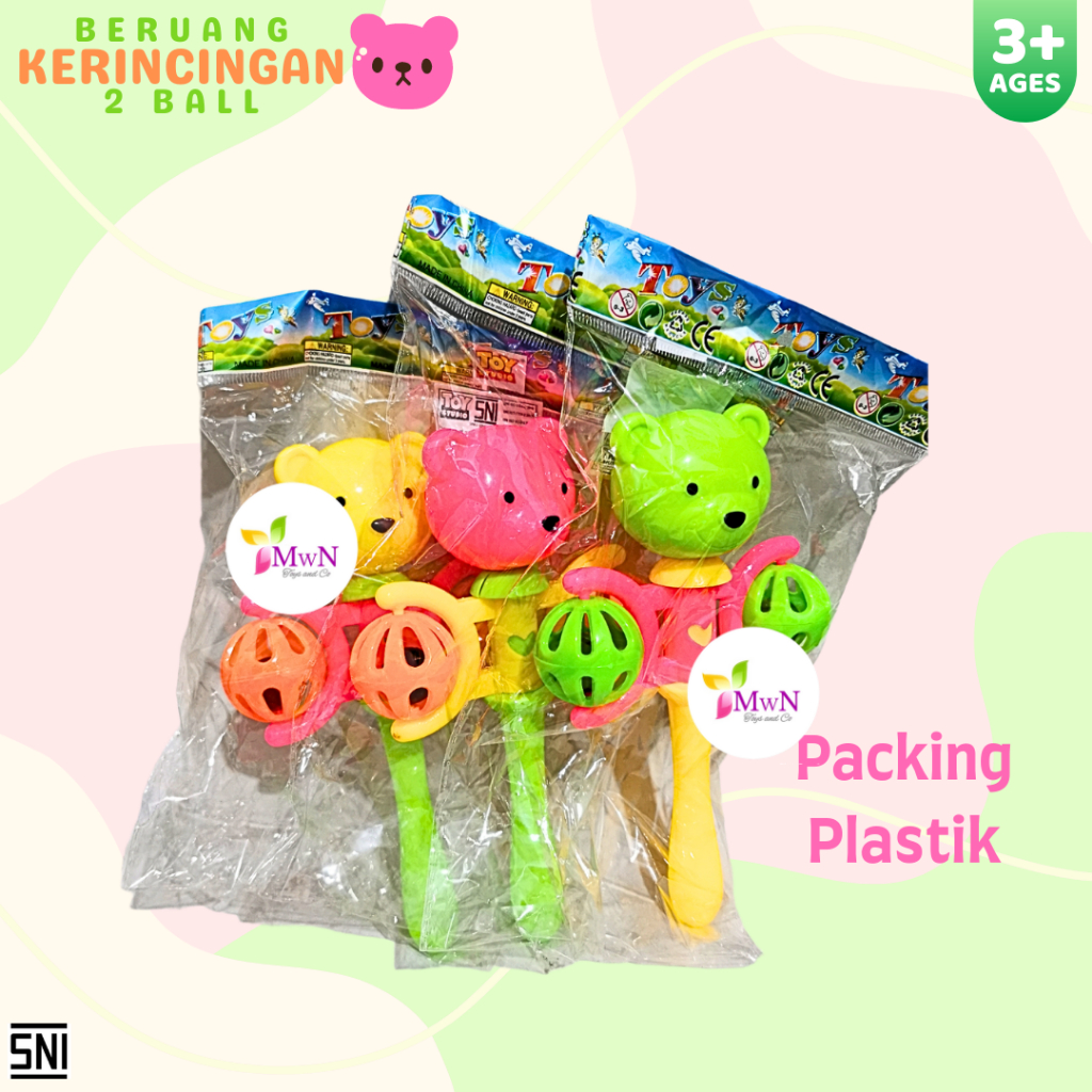 MWN Mainan Pegangan Kerincingan Bayi 2 ball BERUANG