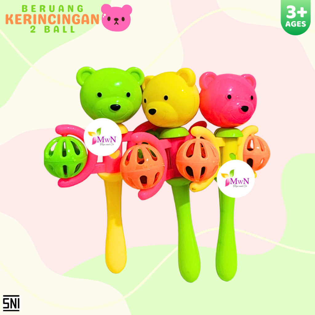 MWN Mainan Pegangan Kerincingan Bayi 2 ball BERUANG