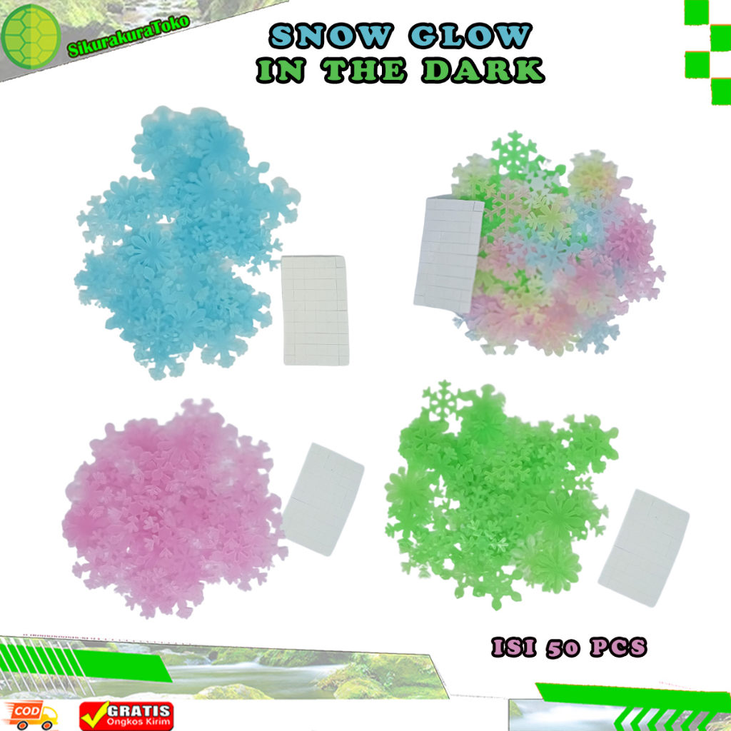 (SKR) SNOW GLOW IN THE DARK isi 50 pcs mix color stiker bintang salju / sticker bintang glow in the dark