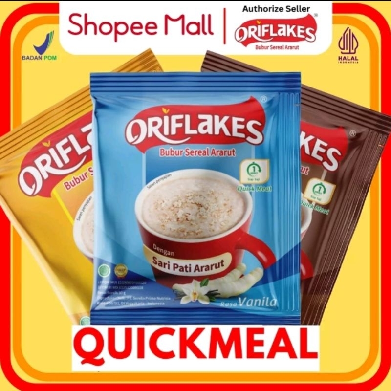 

N_S_Y Oriflakes Bubur sereal ararut dengan sari pati ararut di buat dari sari pati umbi ararut/garut/irut kemasan renceng 5sachet @30gram
