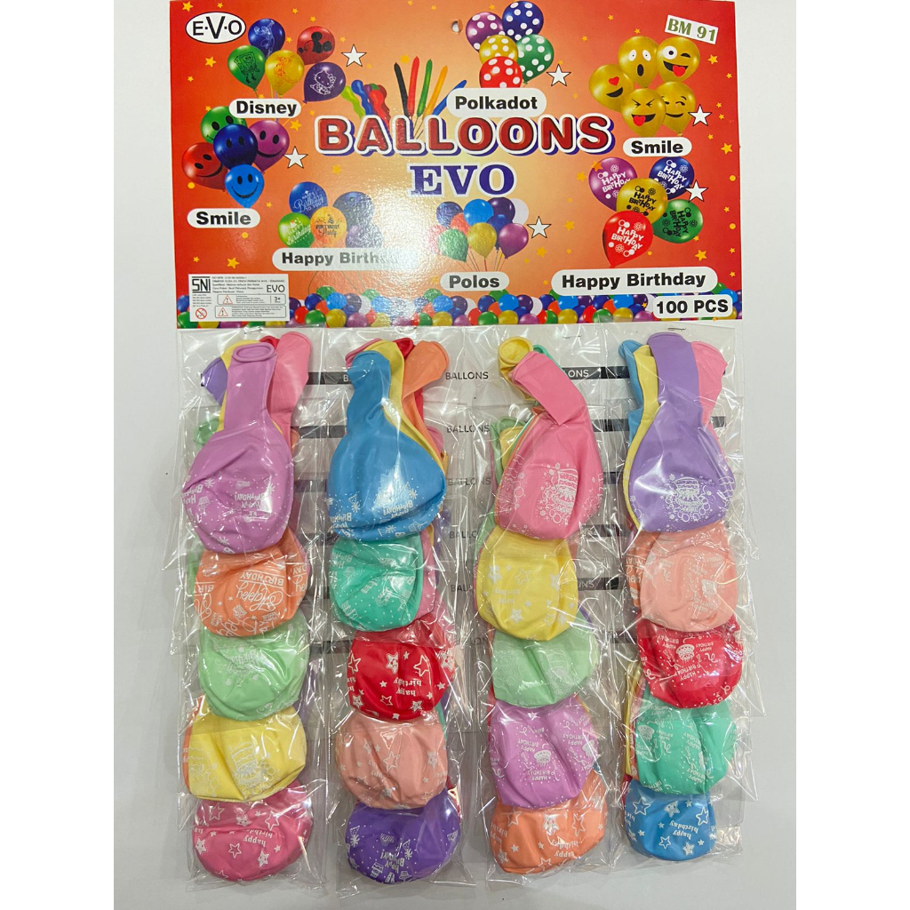 BALON LATEX TEBAL HBD MIX WARNA Renteng - BALON KARET MOTIF HAPPY BIRTHDAY Renteng - BALON DIRGAHAYU