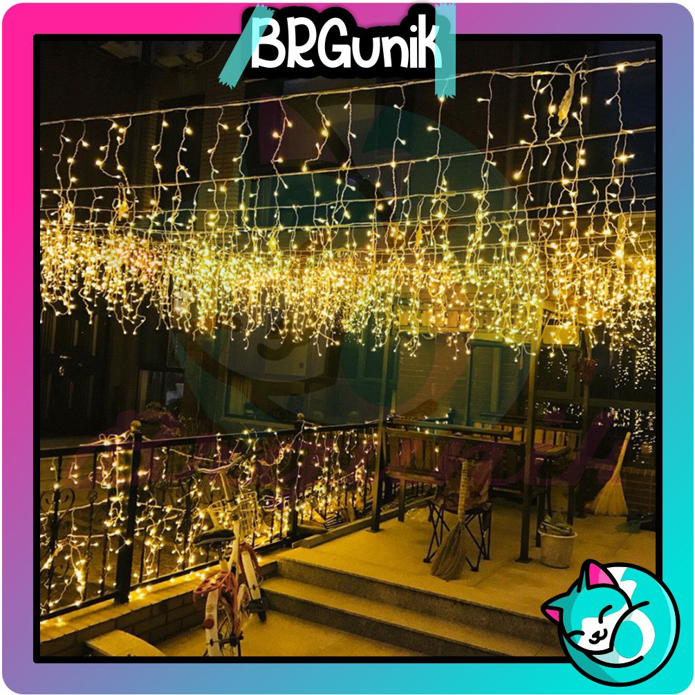 BRGUNIK 4.85 Meter Lampu Natal Tirai LED Curtain Light | Tumblr Tirai Lampu Hias Warna Warmwhite dll E023