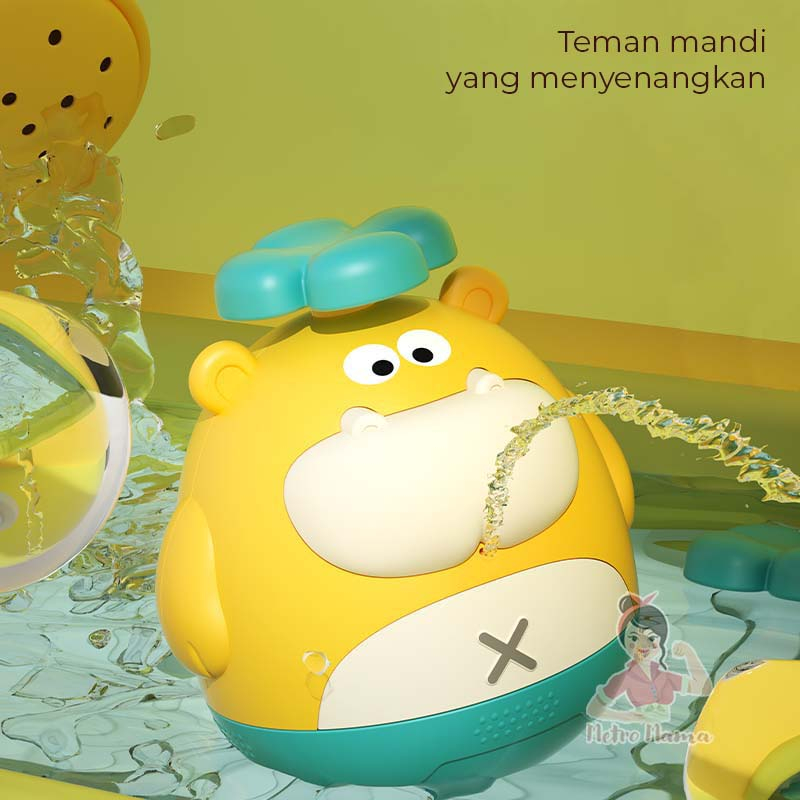 Mainan Mandi Anak Bayi Cute Hippo Tumbler Water Spray 2 in 1 Original